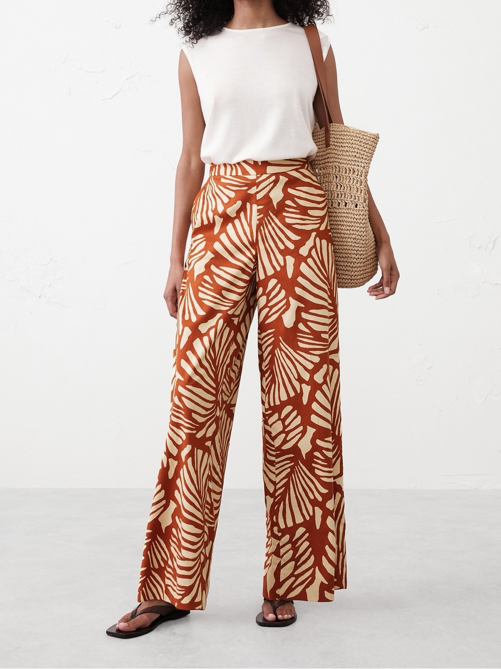 Banana Republic Factory Hayden Wide Leg Linen Blend Pull On Pant Size Medium